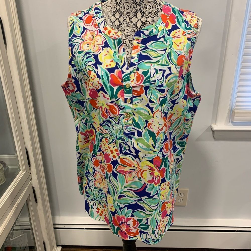 Palm Harbour Floral Sleeveless Blouse - Multicolor